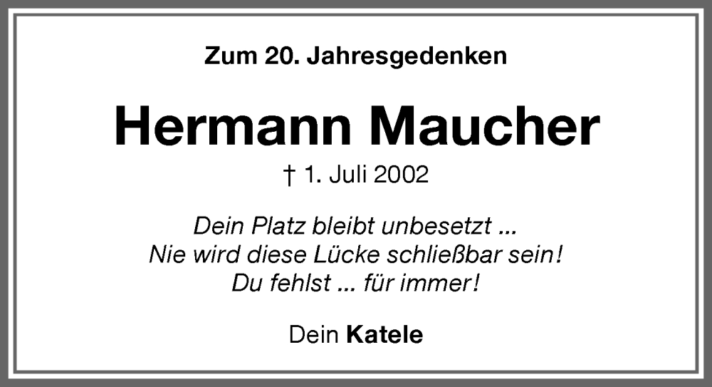 Traueranzeige von Hermann Maucher von Memminger Zeitung