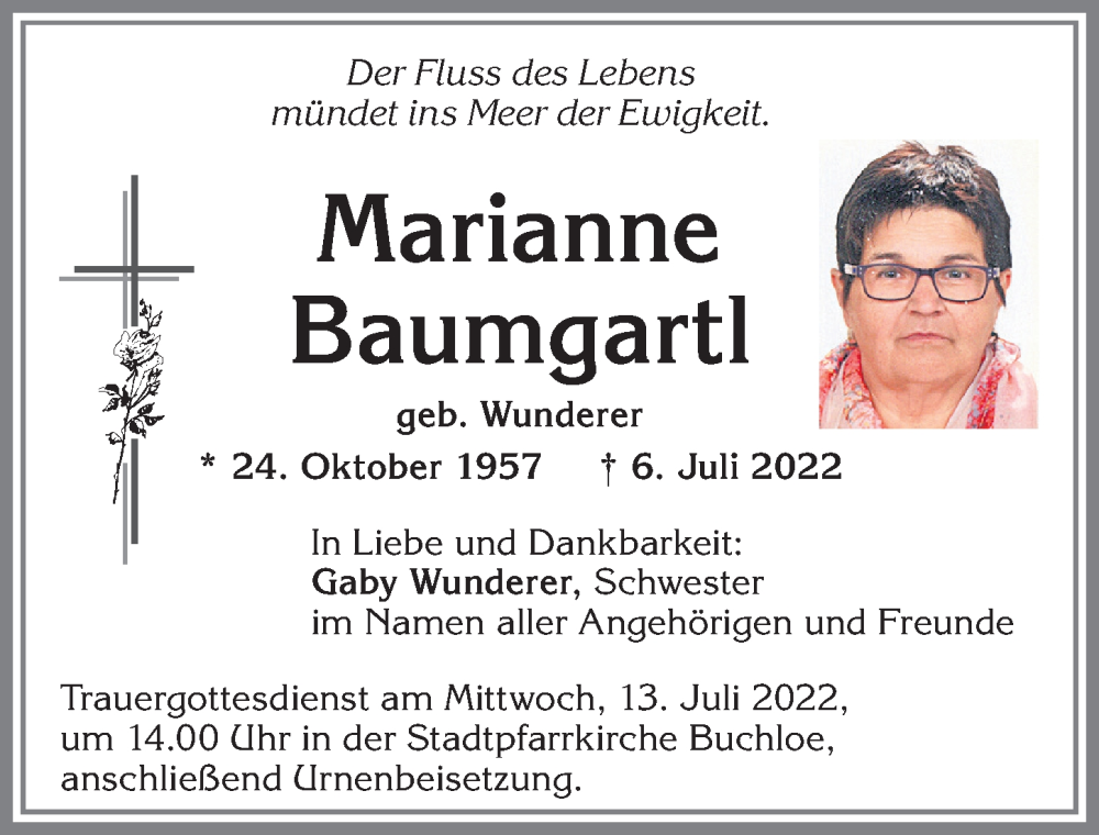 Traueranzeige von Marianne Baumgartl von Allgäuer Zeitung, Kaufbeuren/Buchloe