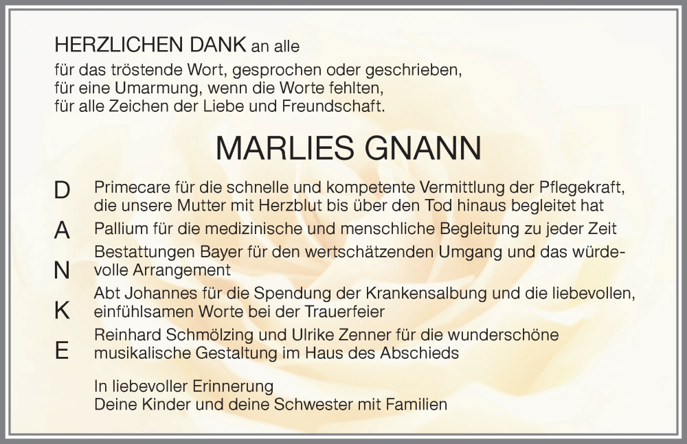 Traueranzeige von Marlies Gnann von Memminger Zeitung