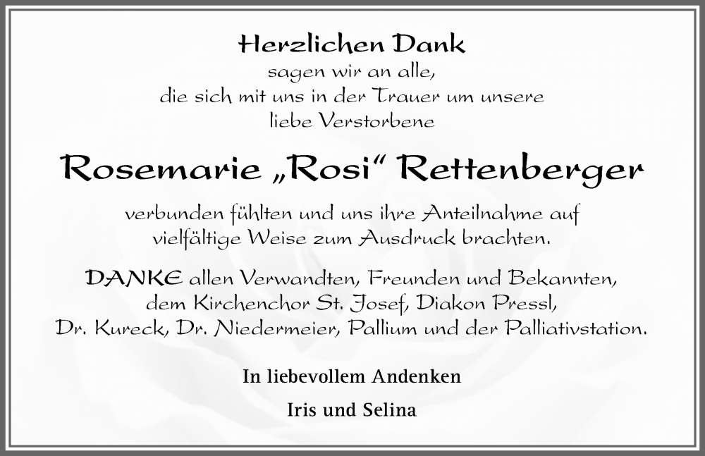 Traueranzeige von Rosemarie Rettenberger von Memminger Zeitung