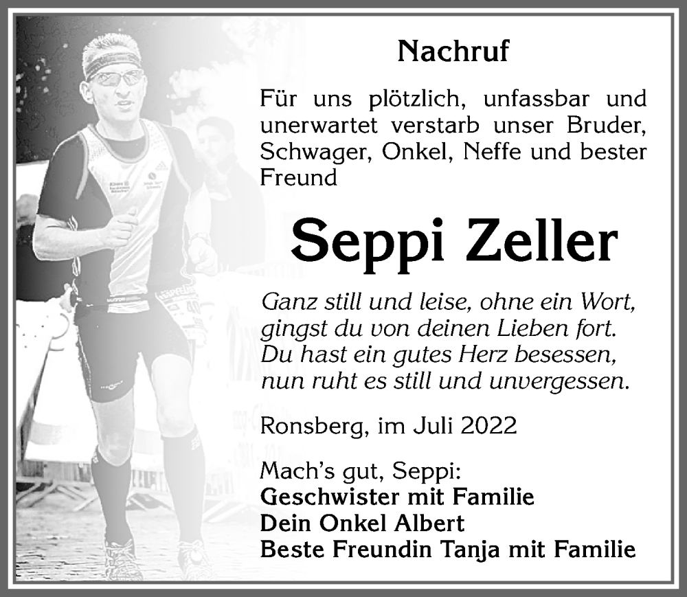 Traueranzeige von Seppi Zeller von Allgäuer Zeitung, Marktoberdorf