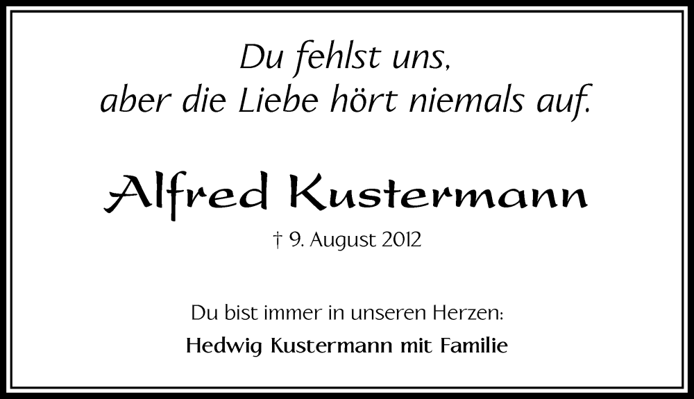 Traueranzeige von Alfred Kustermann von Memminger Zeitung