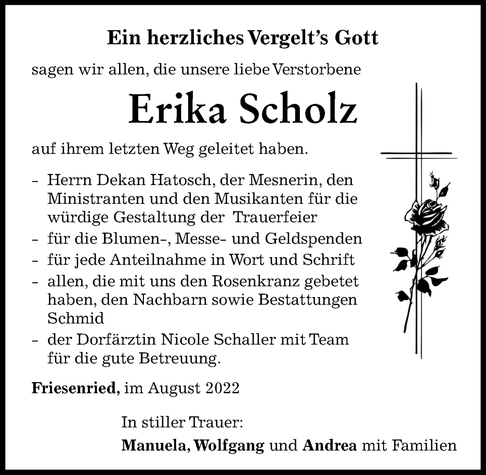 Traueranzeige von Erika Scholz von Allgäuer Zeitung, Kaufbeuren/Buchloe