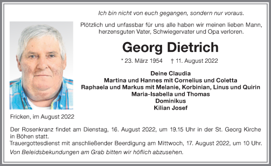 Traueranzeige von Georg Dietrich von Memminger Zeitung