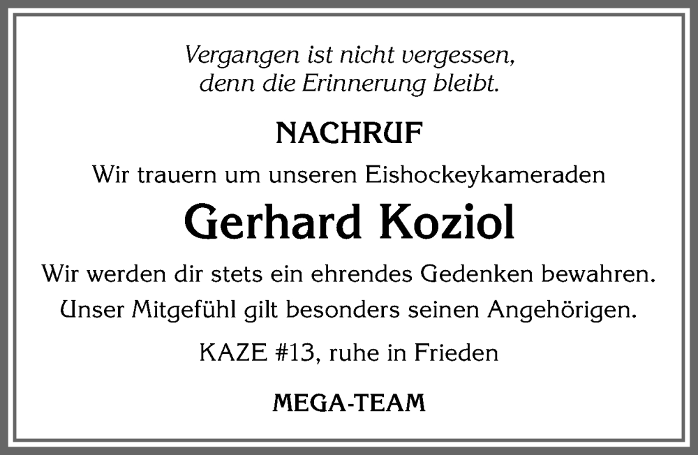 Traueranzeige von Gerhard Koziol von Allgäuer Zeitung, Füssen