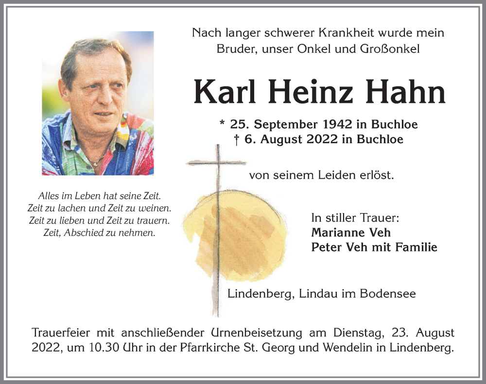 Traueranzeige von Karl Heinz Hahn von Allgäuer Zeitung, Kaufbeuren/Buchloe