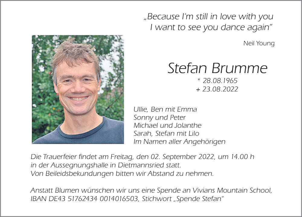  Traueranzeige für Stefan Brumme vom 27.08.2022 aus Allgäuer Zeitung,Kempten