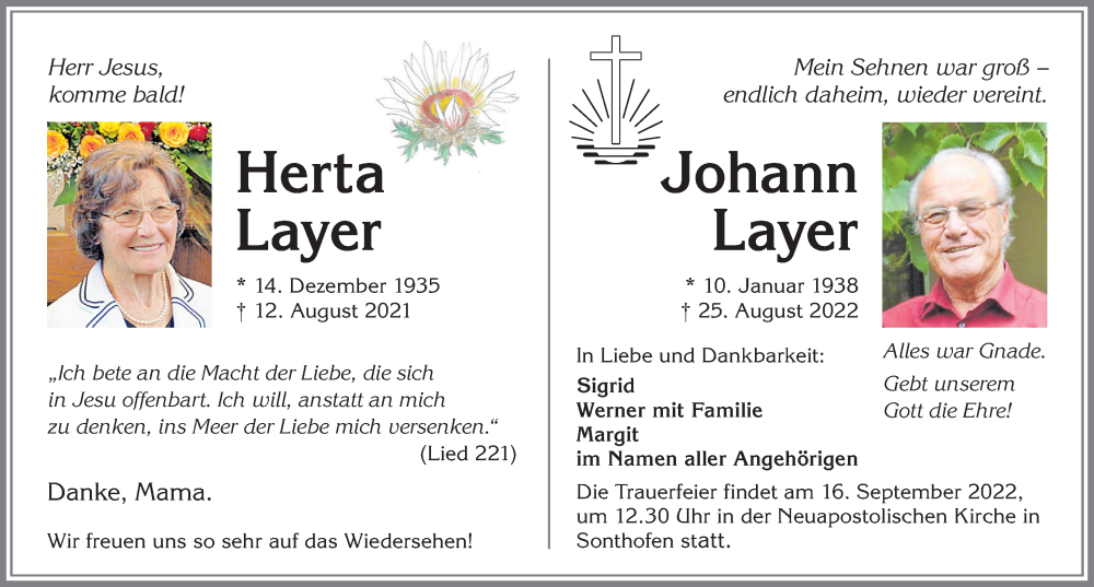 Traueranzeige von Herta Layer von Allgäuer Anzeigeblatt