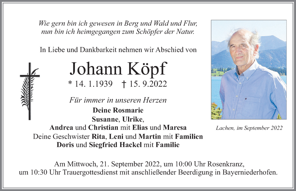 Traueranzeige von Johann Köpf von Allgäuer Zeitung, Füssen