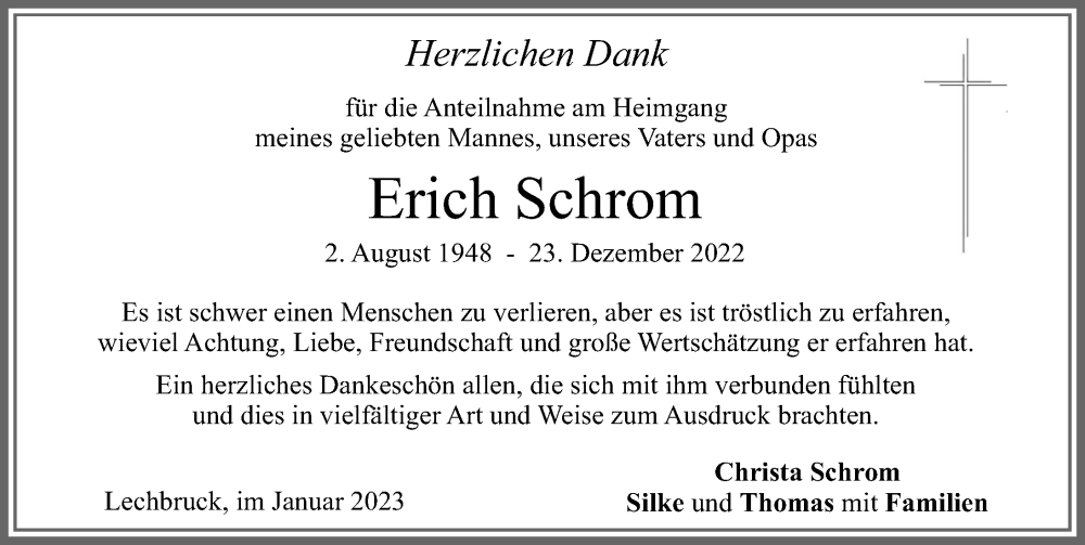 Traueranzeige von Erich Schrom von Allgäuer Zeitung, Marktoberdorf