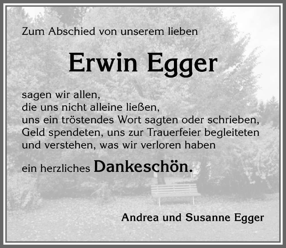 Traueranzeige von Erwin Egger von Allgäuer Zeitung, Marktoberdorf