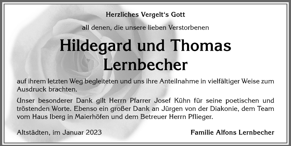Traueranzeige von Hildegard Lernbecher von Allgäuer Anzeigeblatt