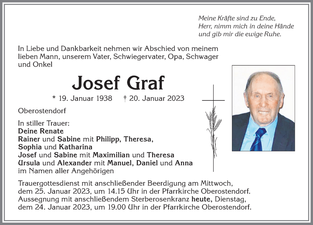 Traueranzeige von Josef Graf von Allgäuer Zeitung, Kaufbeuren/Buchloe