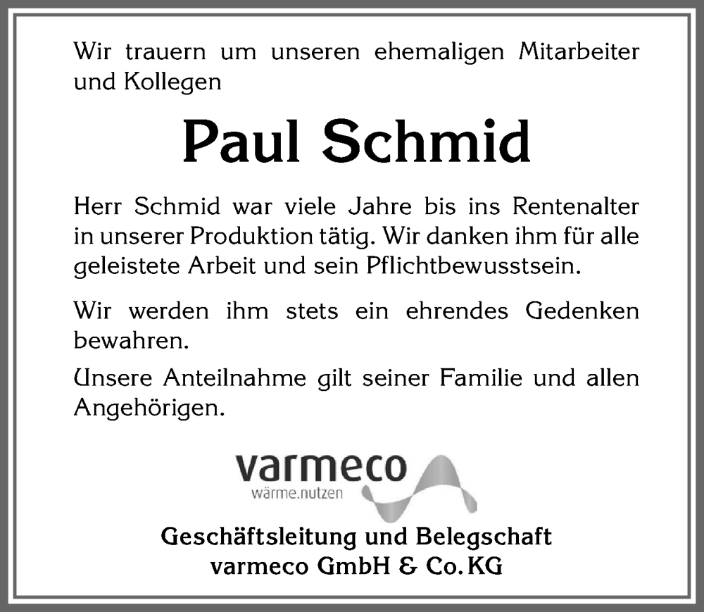  Traueranzeige für Paul Schmid vom 13.01.2023 aus Landsberger Tagblatt, Augsburger Allgemeine