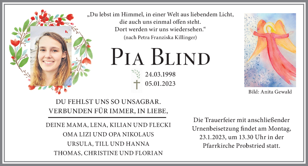 Traueranzeige von Pia Blind von Allgäuer Zeitung,Kempten