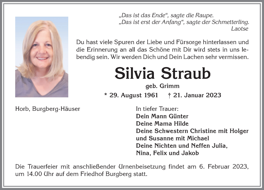 Traueranzeige von Silvia Straub von Allgäuer Anzeigeblatt