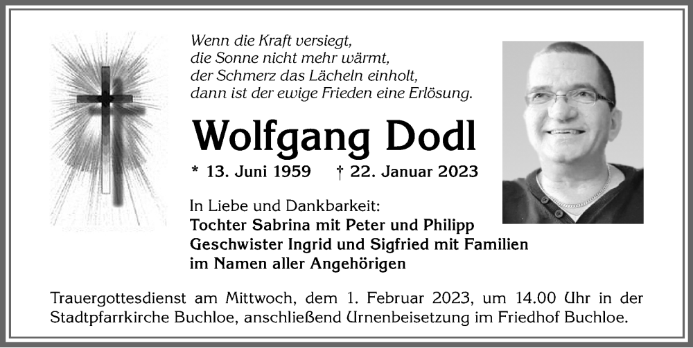 Traueranzeige von Wolfgang Dodl von Allgäuer Zeitung, Kaufbeuren/Buchloe