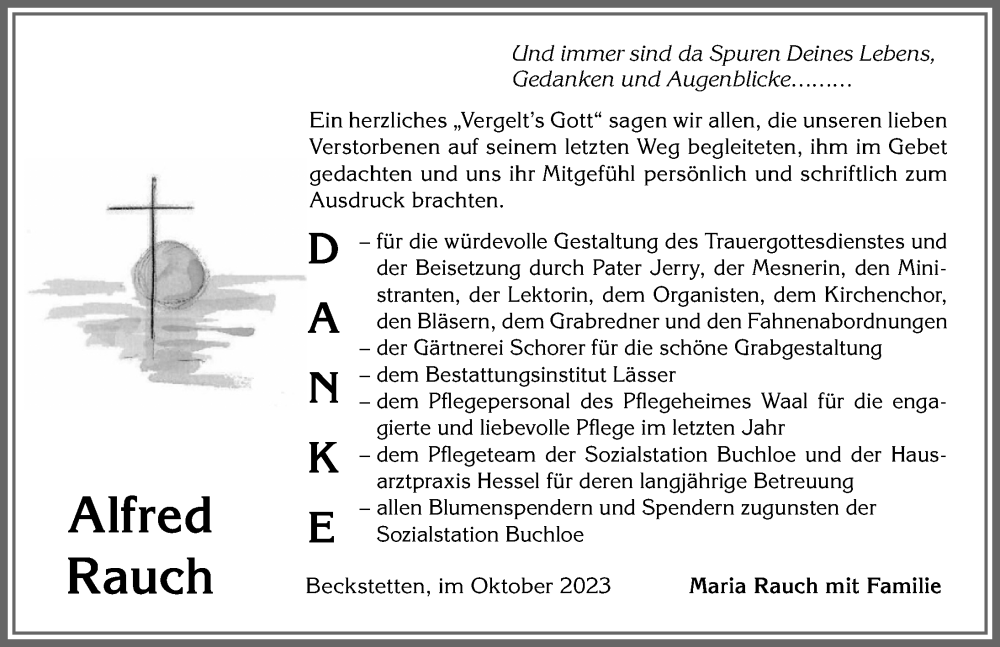 Traueranzeige von Alfred Rauch von Allgäuer Zeitung, Kaufbeuren/Buchloe