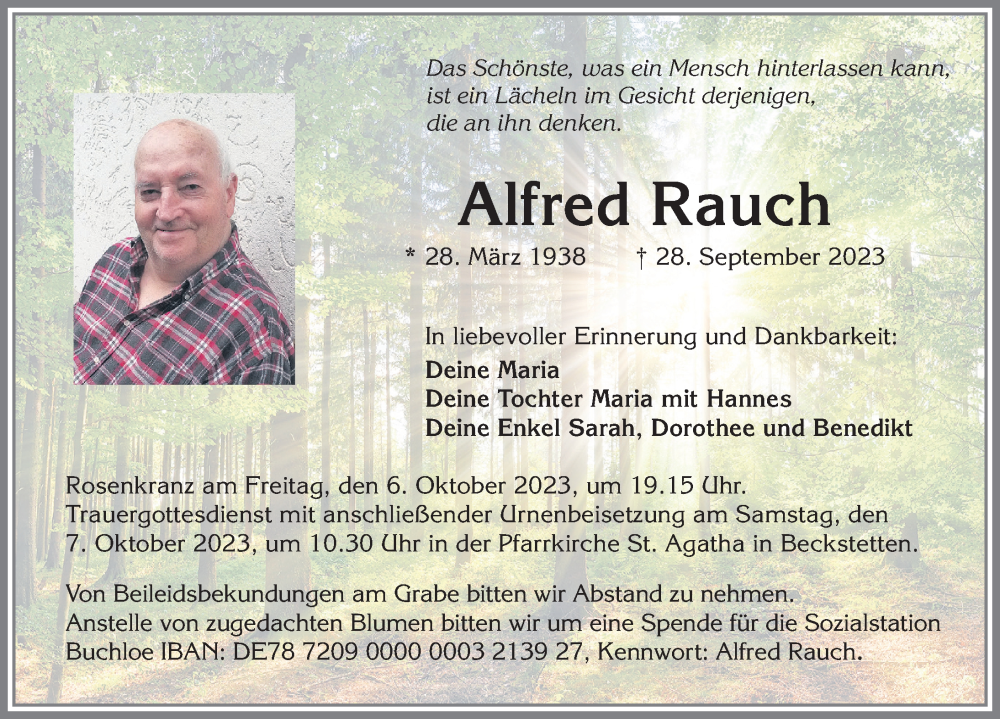 Traueranzeige von Alfred Rauch von Allgäuer Zeitung, Kaufbeuren/Buchloe