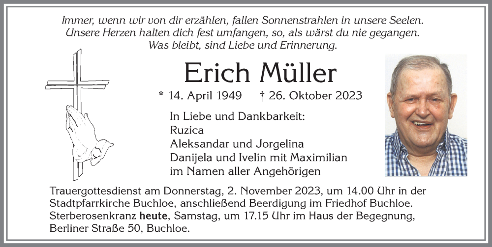 Traueranzeige von Erich Müller von Allgäuer Zeitung, Kaufbeuren/Buchloe