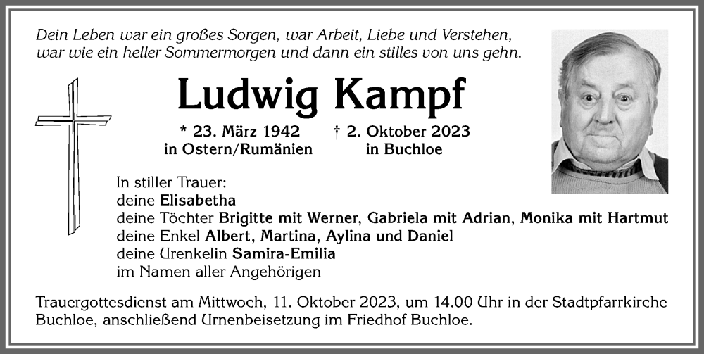 Traueranzeige von Ludwig Kampf von Allgäuer Zeitung, Kaufbeuren/Buchloe