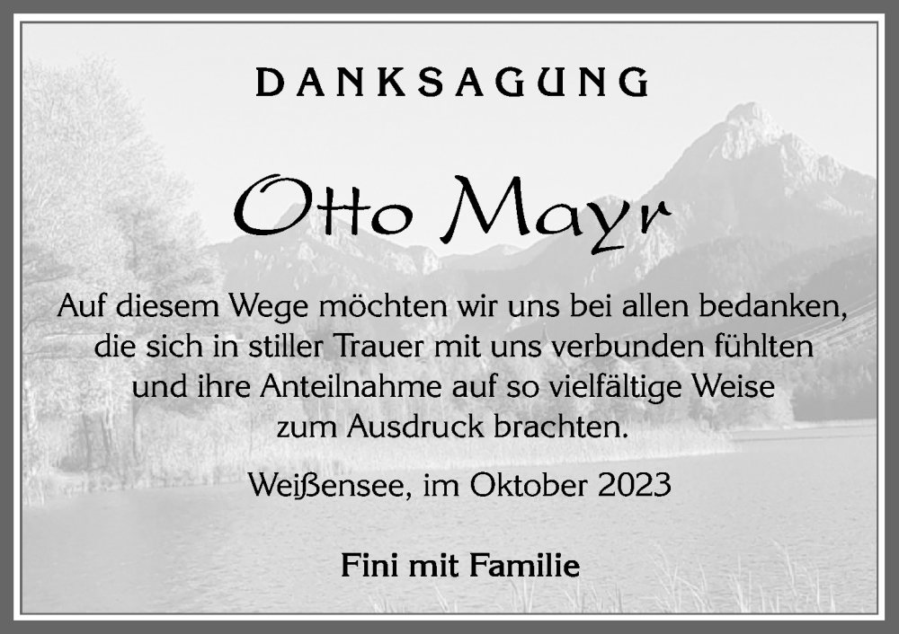 Traueranzeige von Otto Mayr von Allgäuer Zeitung, Füssen