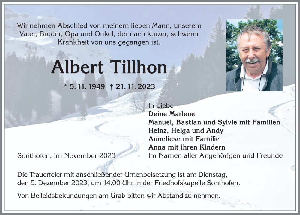 Traueranzeige von Albert Tillhon von Allgäuer Anzeigeblatt