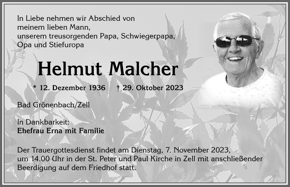 Traueranzeige von Helmut Malcher von Memminger Zeitung