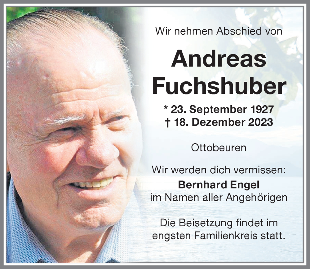 Traueranzeige von Andreas Fuchshuber von Memminger Zeitung