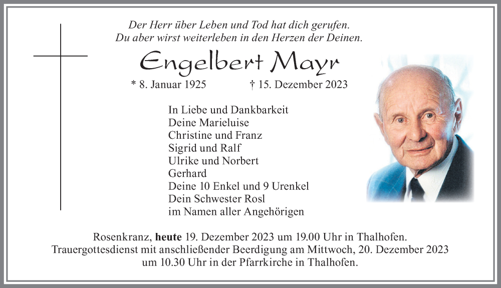 Traueranzeige von Engelbert Mayr von Allgäuer Zeitung, Marktoberdorf