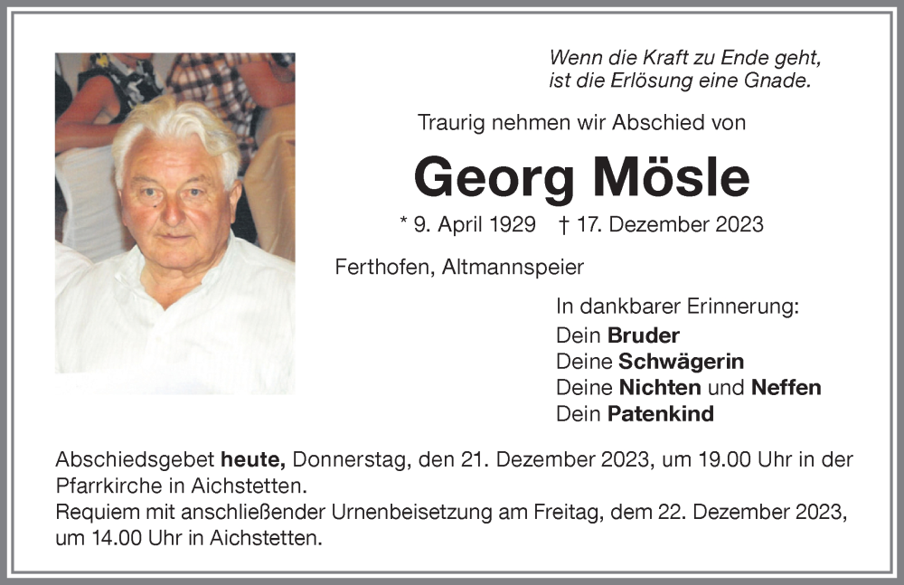 Traueranzeige von Georg Mösle von Memminger Zeitung