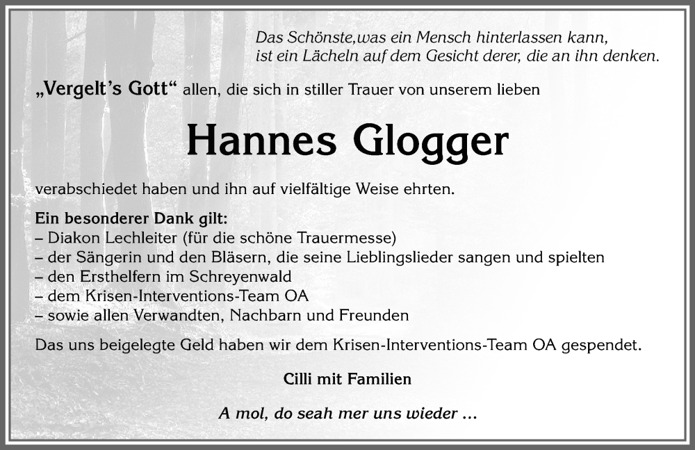 Traueranzeige von Hannes Glogger von Allgäuer Zeitung,Kempten