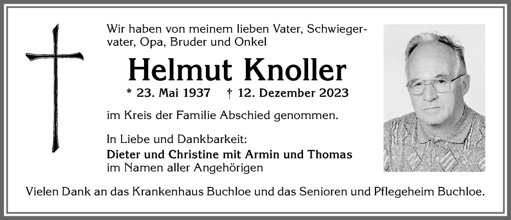 Traueranzeige von Helmut Knoller von Allgäuer Zeitung, Kaufbeuren/Buchloe