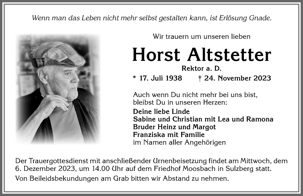 Traueranzeige von Horst Altstetter von Allgäuer Zeitung,Kempten