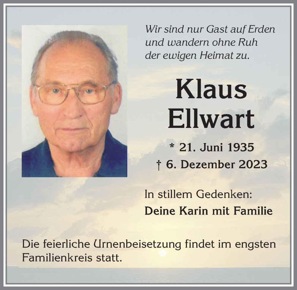 Traueranzeige von Klaus Ellwart von Allgäuer Zeitung, Kaufbeuren/Buchloe