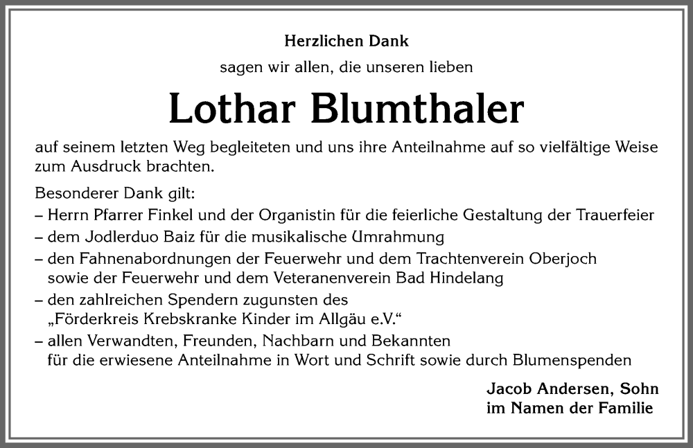 Traueranzeige von Lothar Blumthaler von Allgäuer Anzeigeblatt