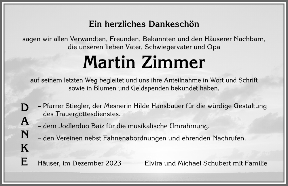 Traueranzeige von Martin Zimmer von Allgäuer Anzeigeblatt