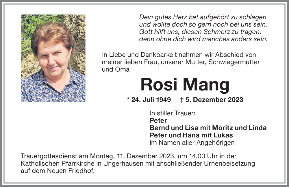 Traueranzeige von Rosi Mang von Memminger Zeitung