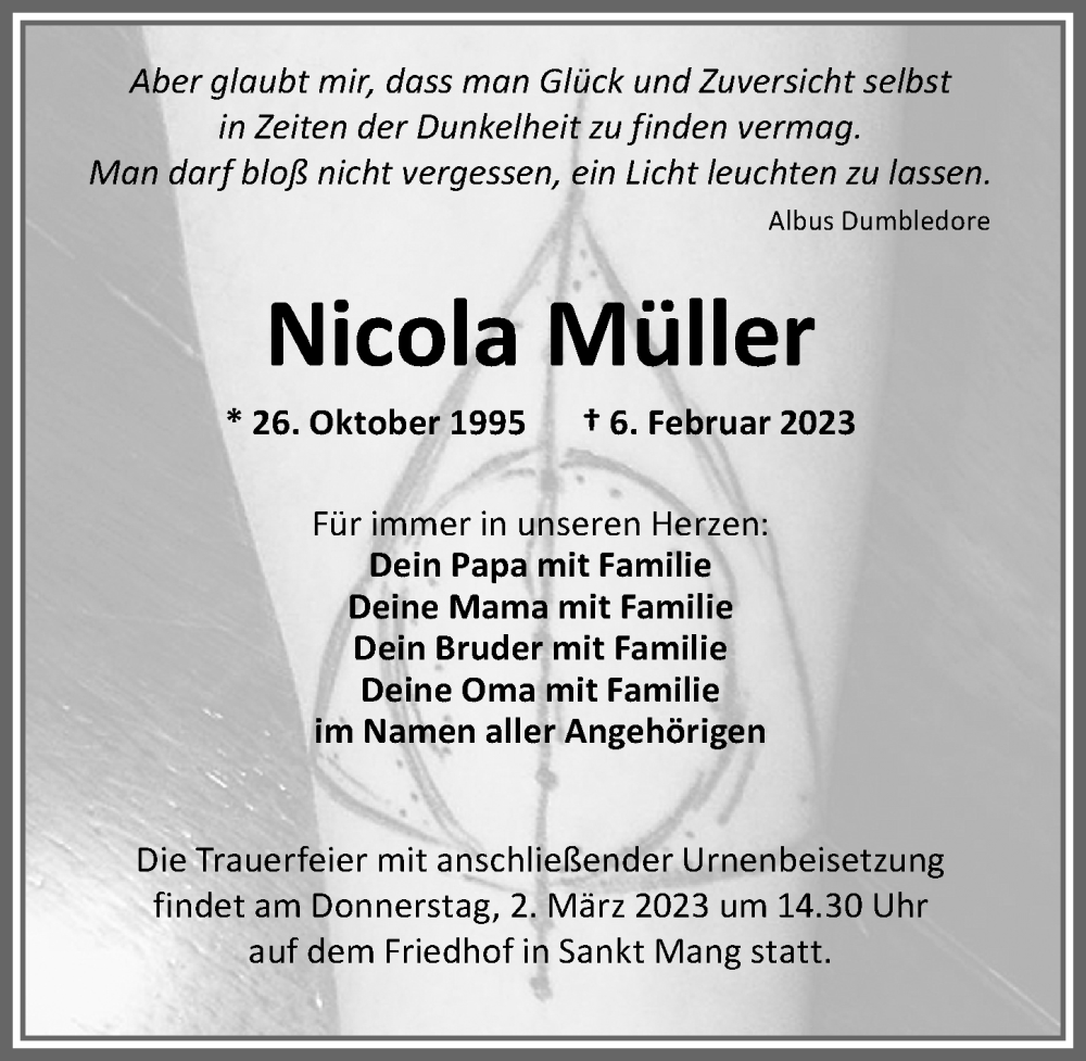 Traueranzeige von Nicola Müller von Allgäuer Zeitung,Kempten