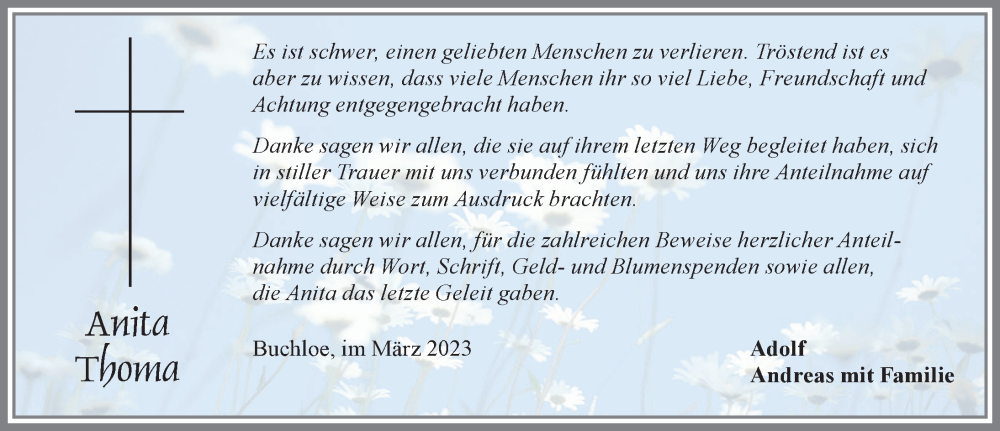 Traueranzeige von Anita Thoma von Allgäuer Zeitung, Kaufbeuren/Buchloe