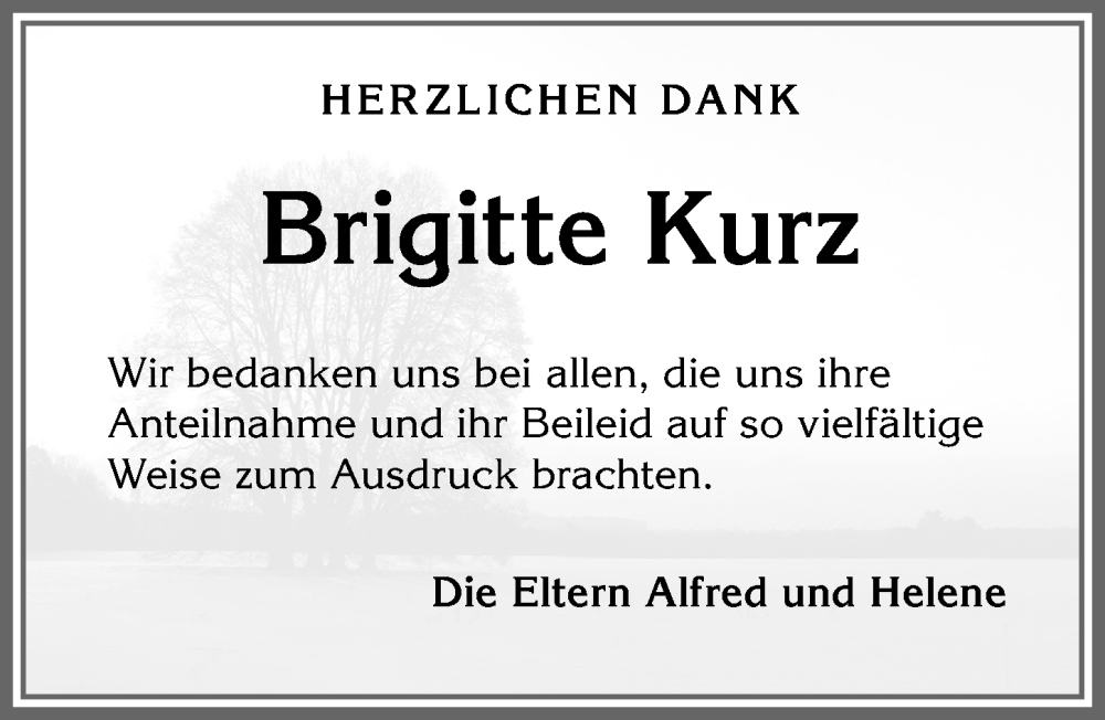 Traueranzeige von Brigitte Kurz von Memminger Zeitung