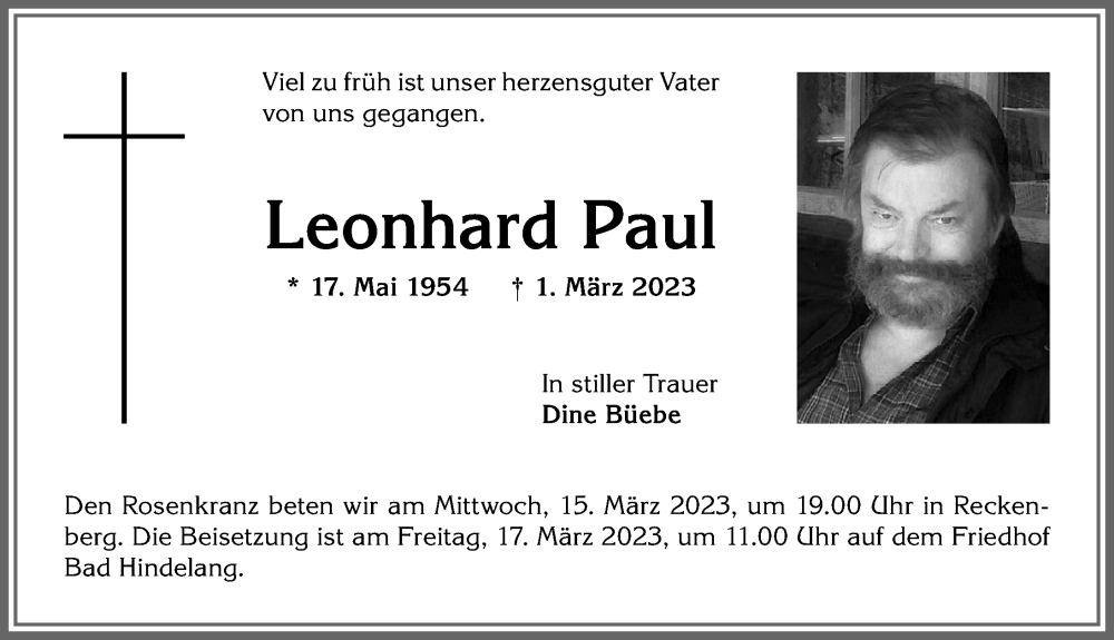 Traueranzeige von Leonhard Paul von Allgäuer Anzeigeblatt