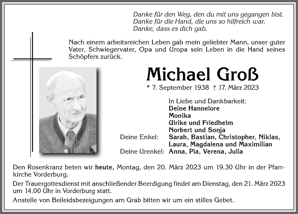 Traueranzeige von Michael Groß von Allgäuer Anzeigeblatt