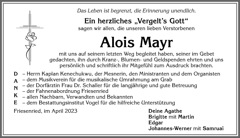 Traueranzeigen Von Alois Mayr Augsburger Allgemeine Zeitung