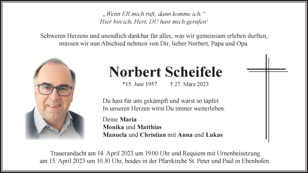  Traueranzeige für Norbert Scheifele vom 11.04.2023 aus Allgäuer Zeitung, Marktoberdorf