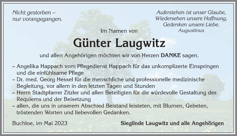 Traueranzeige von Günter Laugwitz von Mindelheimer Zeitung, Augsburger Allgemeine