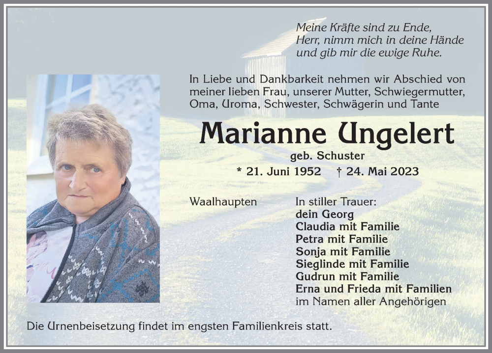  Traueranzeige für Marianne Ungelert vom 27.05.2023 aus Landsberger Tagblatt, Augsburger Allgemeine