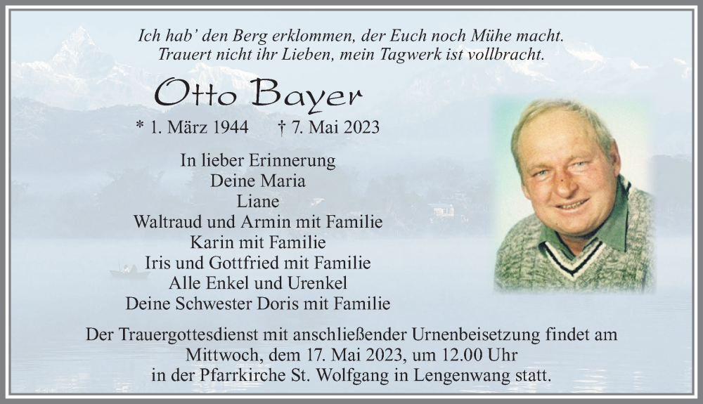 Traueranzeige von Otto Bayer von Allgäuer Zeitung, Marktoberdorf