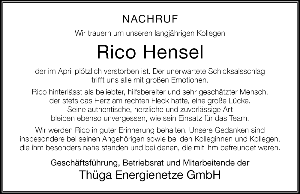  Traueranzeige für Rico Hensel vom 02.05.2023 aus Der Westallgäuer