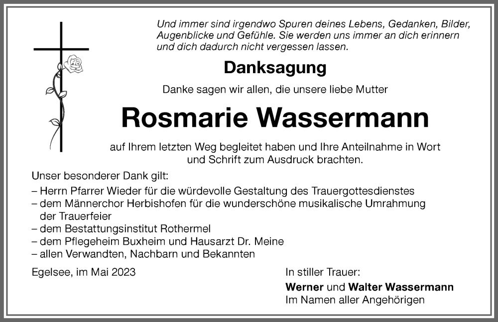 Traueranzeigen Von Rosmarie Wassermann | Augsburger Allgemeine Zeitung